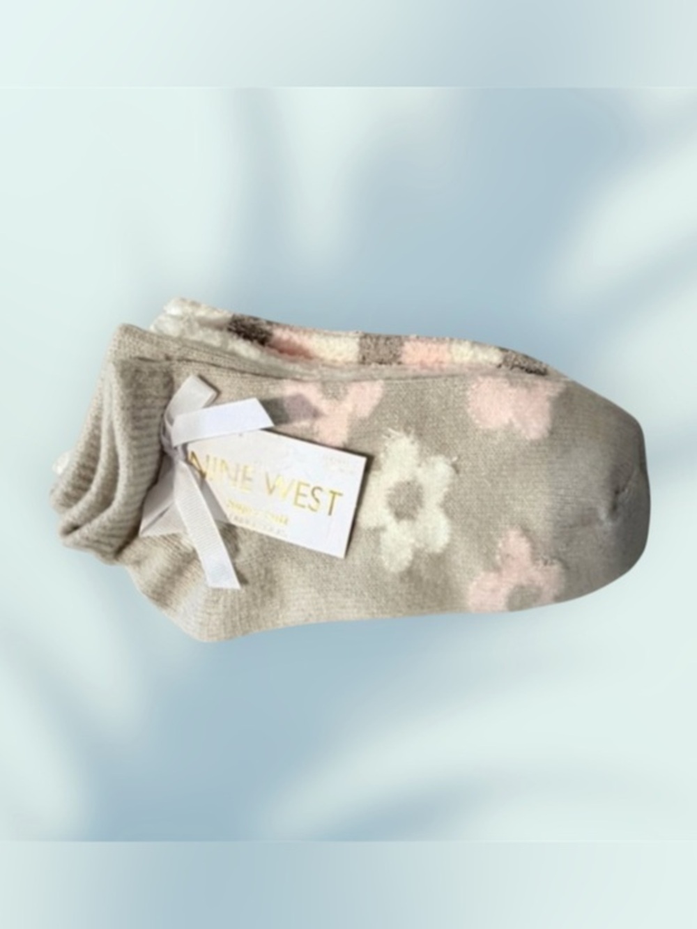 Nine West Gray and Pink Floral striped Socks set of 4